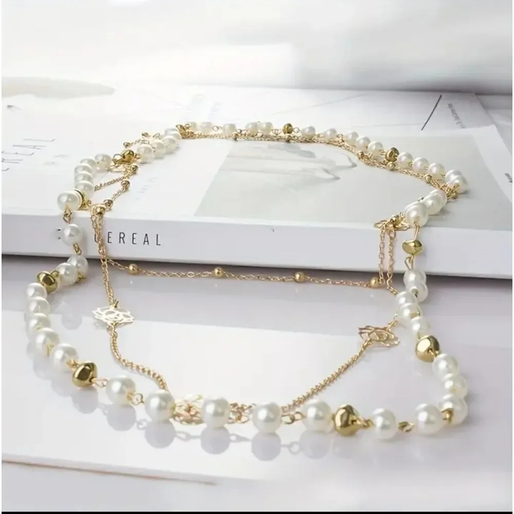Long Imitation Pearl & Camillia Flower Necklaces